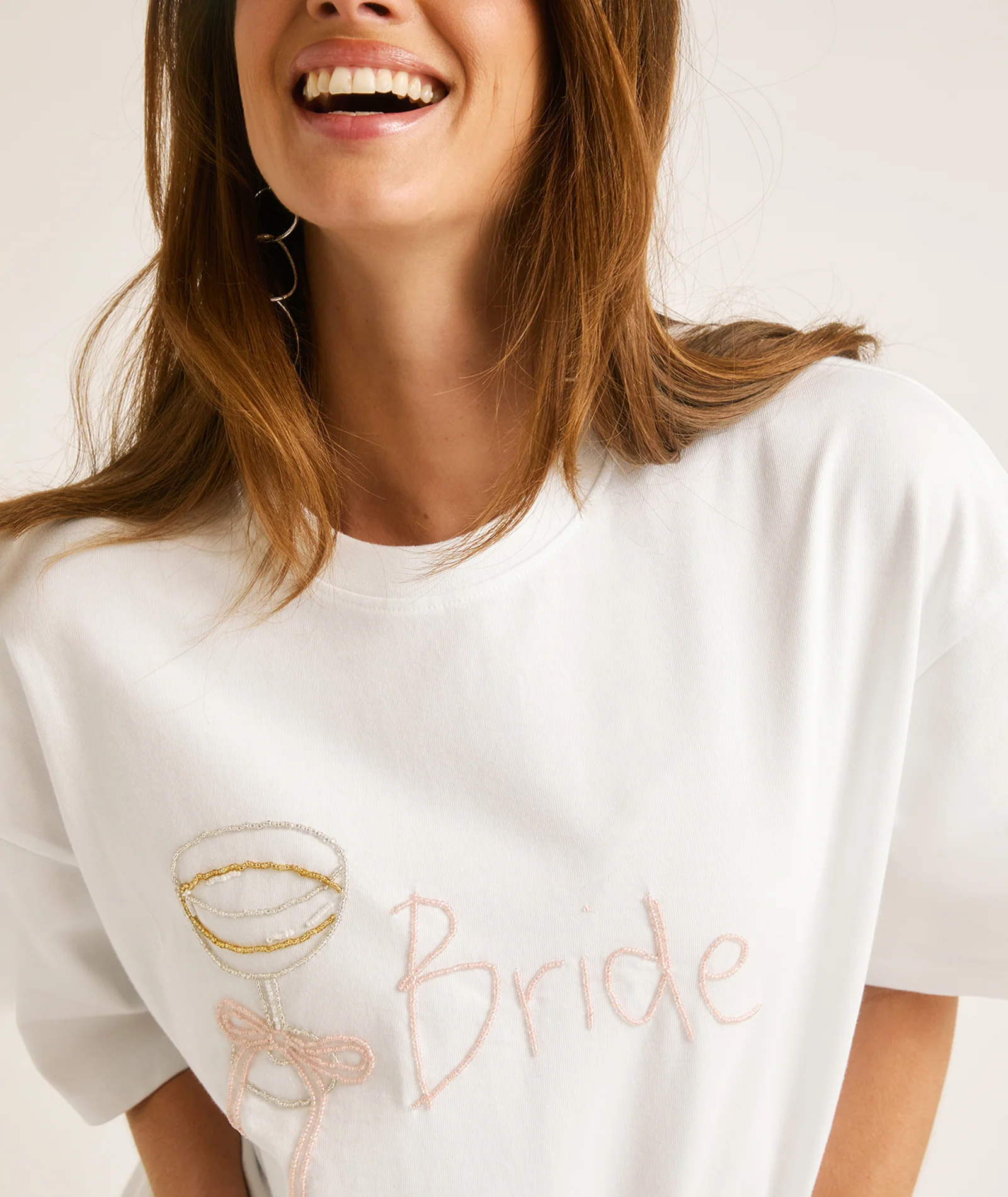 Bride Champagne Coupe Beaded Tee - White - Image 4