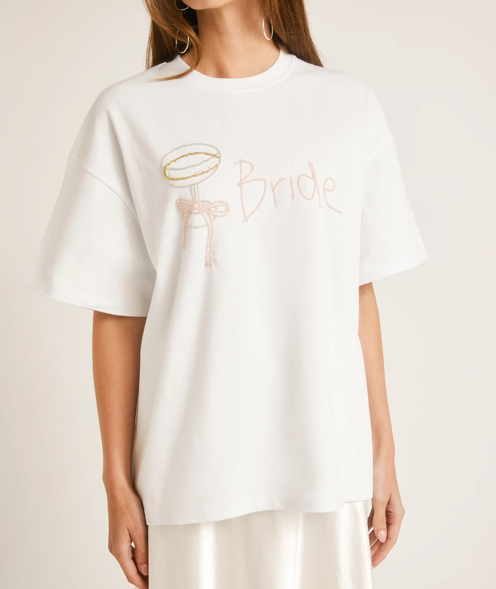 Bride Champagne Coupe Beaded Tee - White - Image 6
