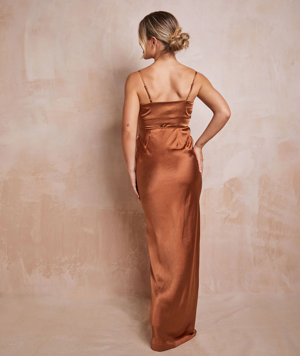 Cami Cowl Satin Bridesmaid Dress  - Rust - Image 3