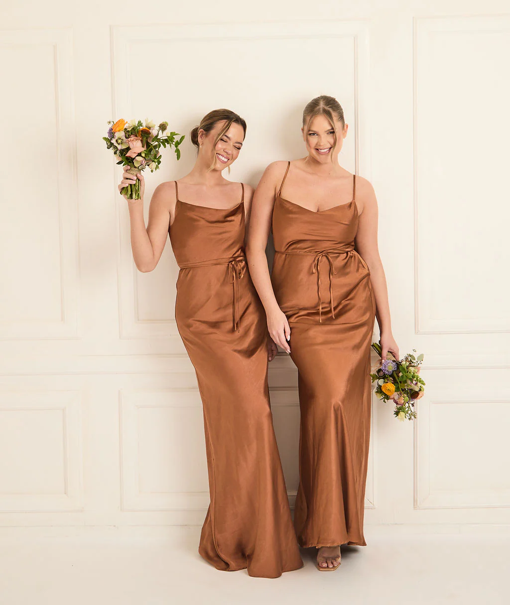 Cami Cowl Satin Bridesmaid Dress  - Rust - Image 4