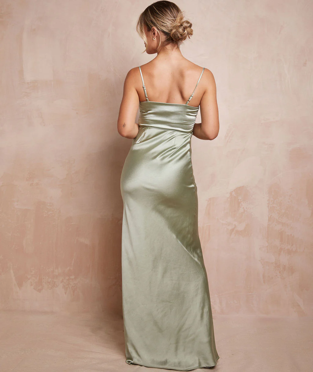 Cami Cowl Satin Bridesmaid Dress - Sage - Image 4
