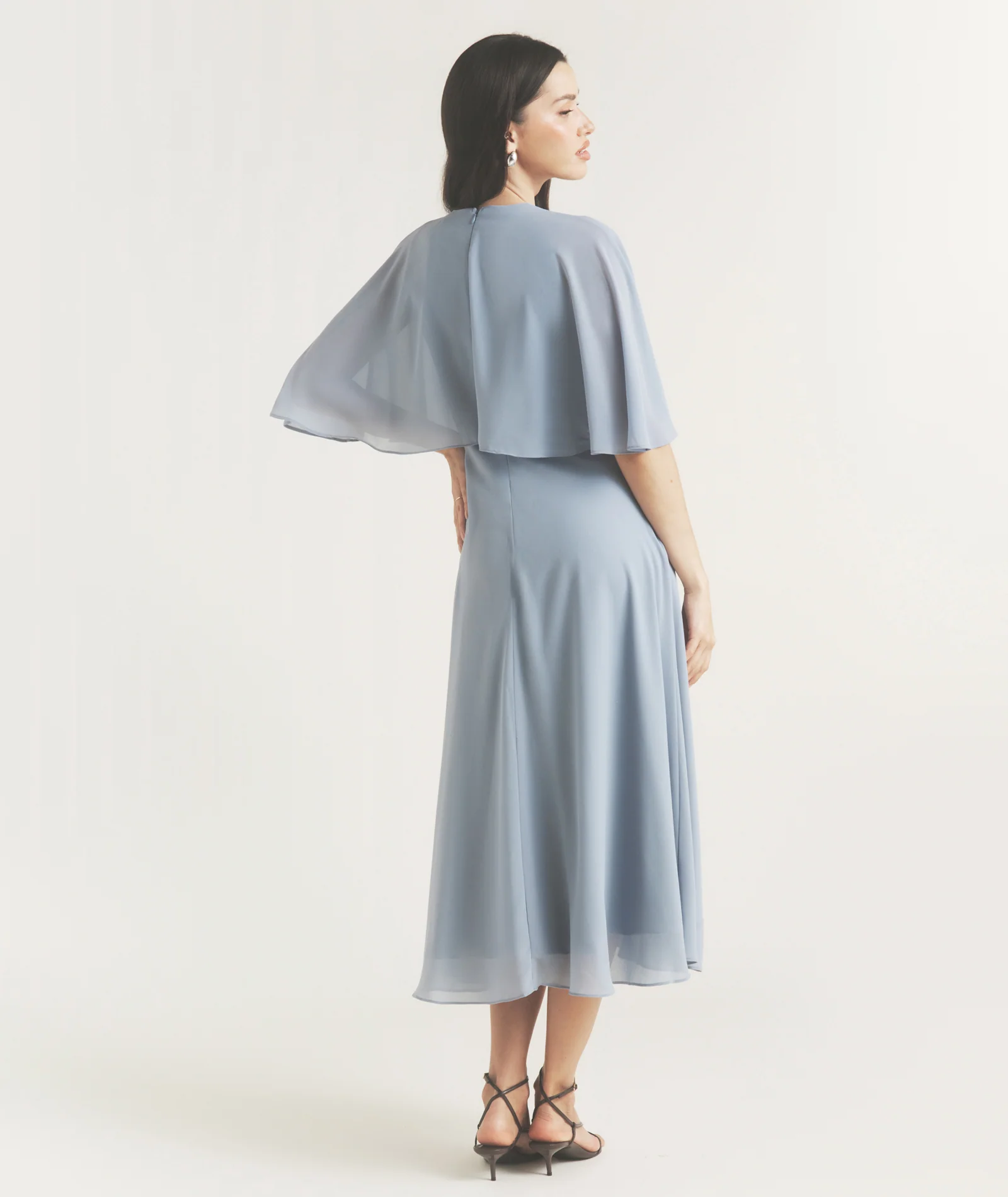 Cape Overlay Chiffon Midaxi Dress - Pale Blue - Image 5
