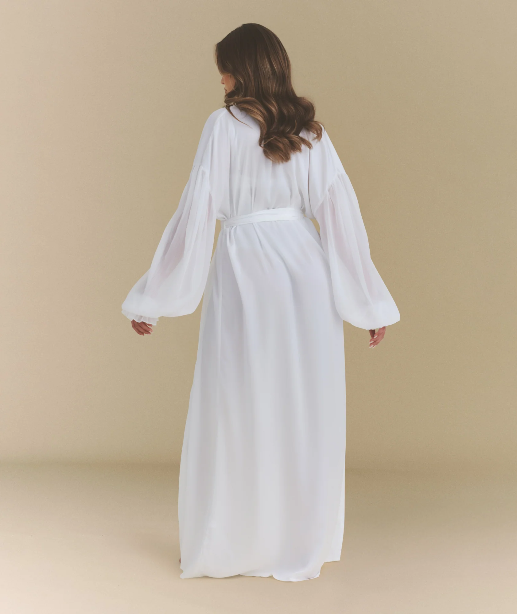 Chiffon Sleeve Maxi Satin Robe - White - Image 5