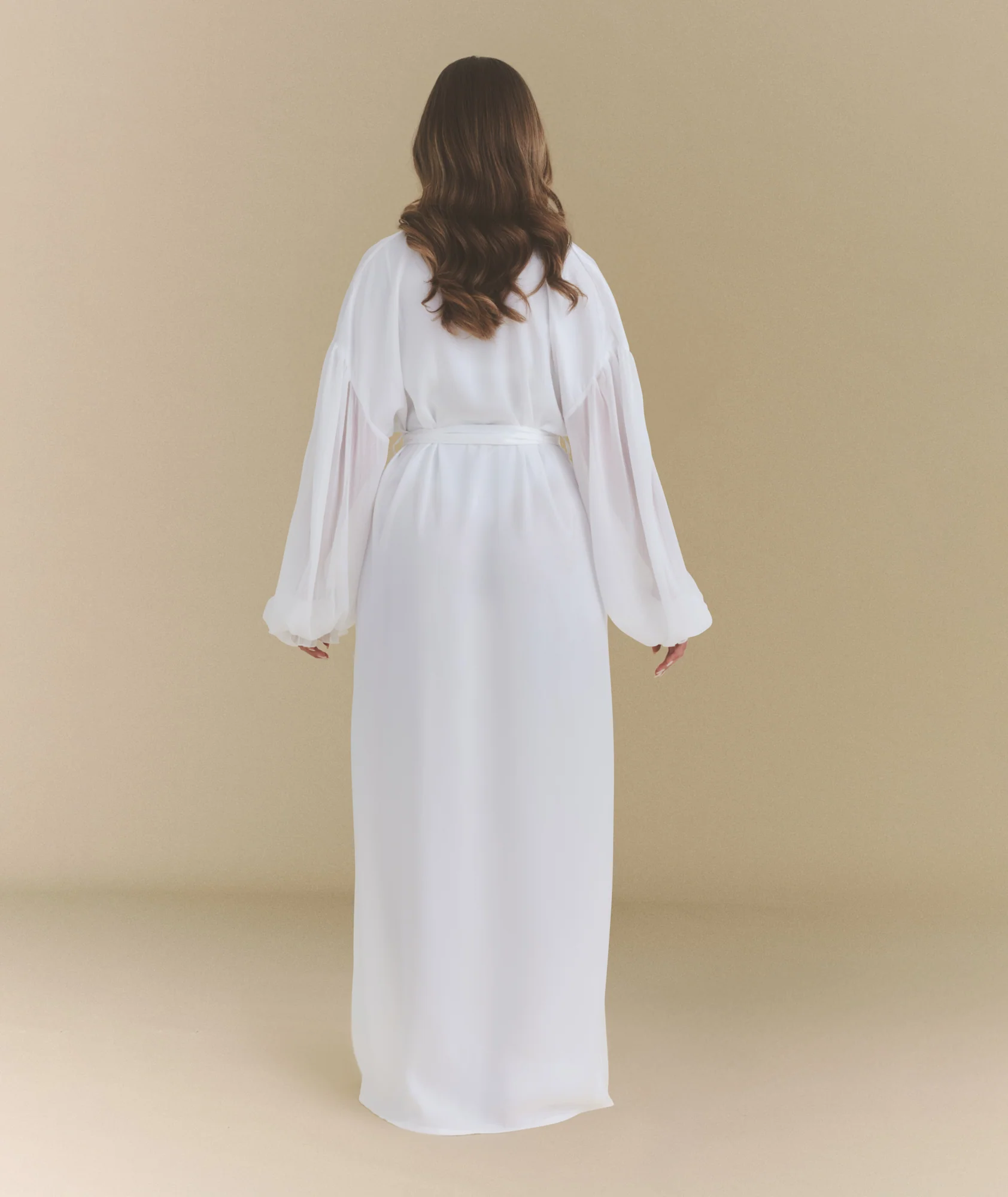 Chiffon Sleeve Maxi Satin Robe - White - Image 7