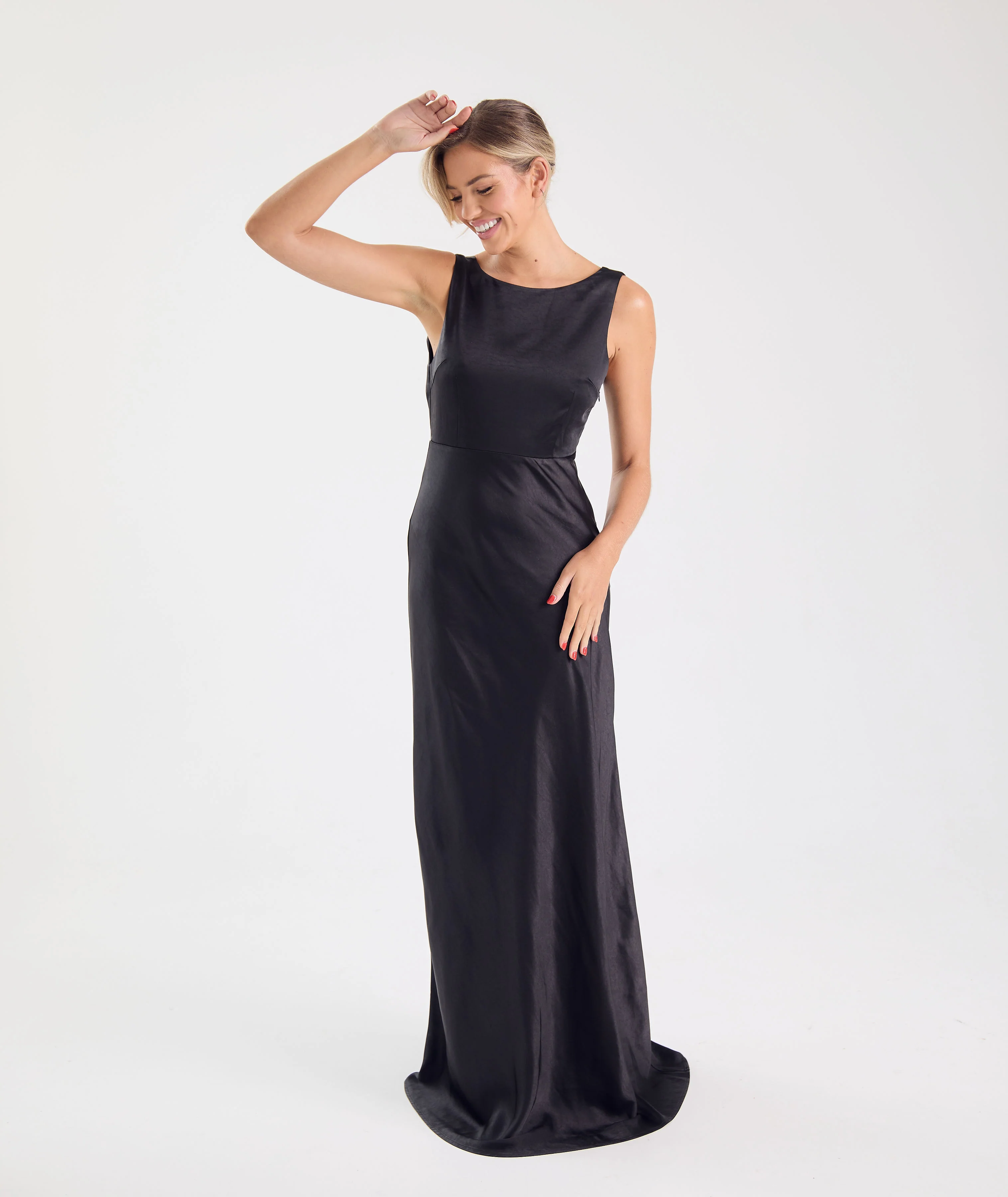 Cowl Back Satin Bridesmaid Dress - Black - Image 3