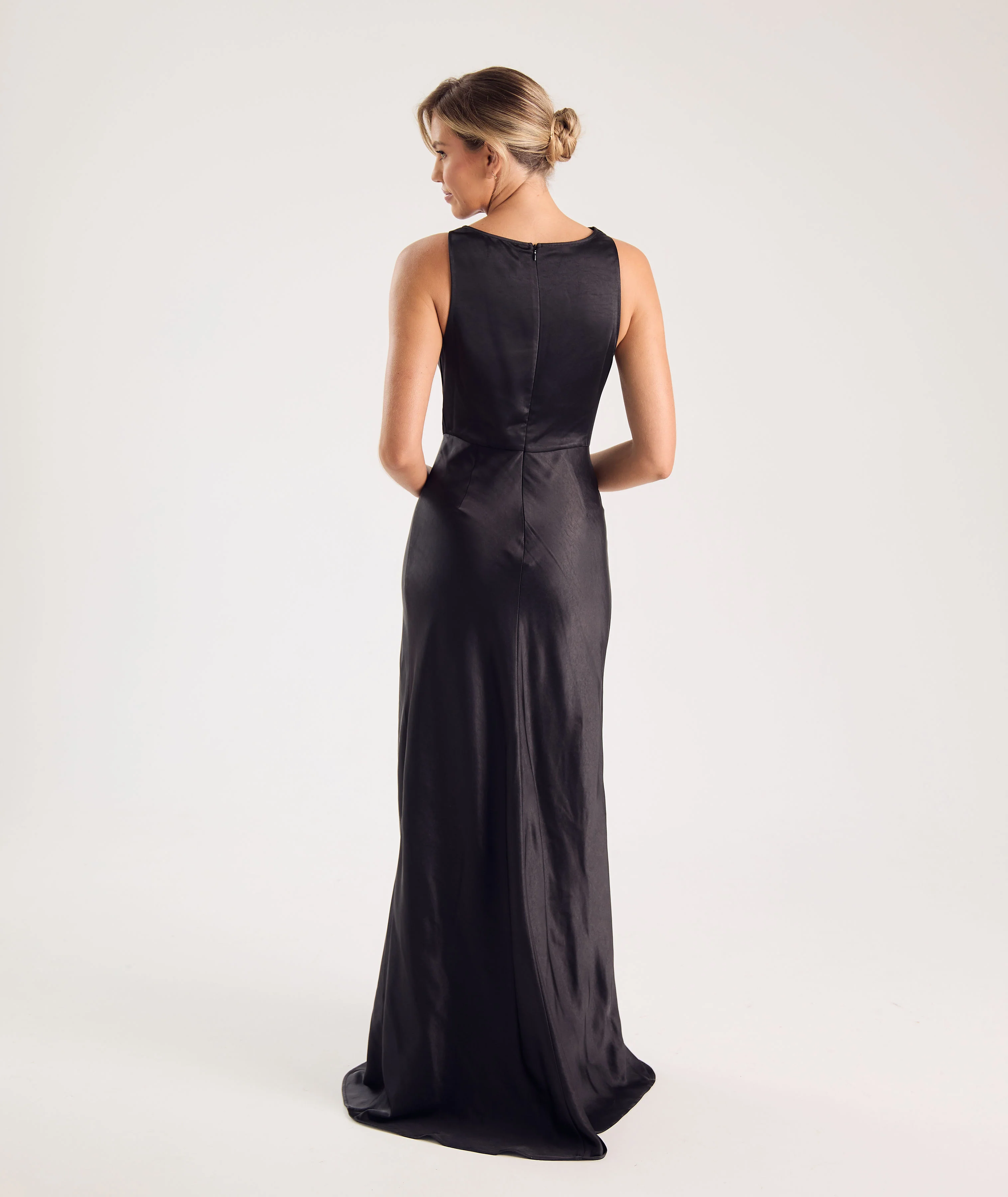 Cowl Front Satin Bridesmaid Dress - Black - Image 4