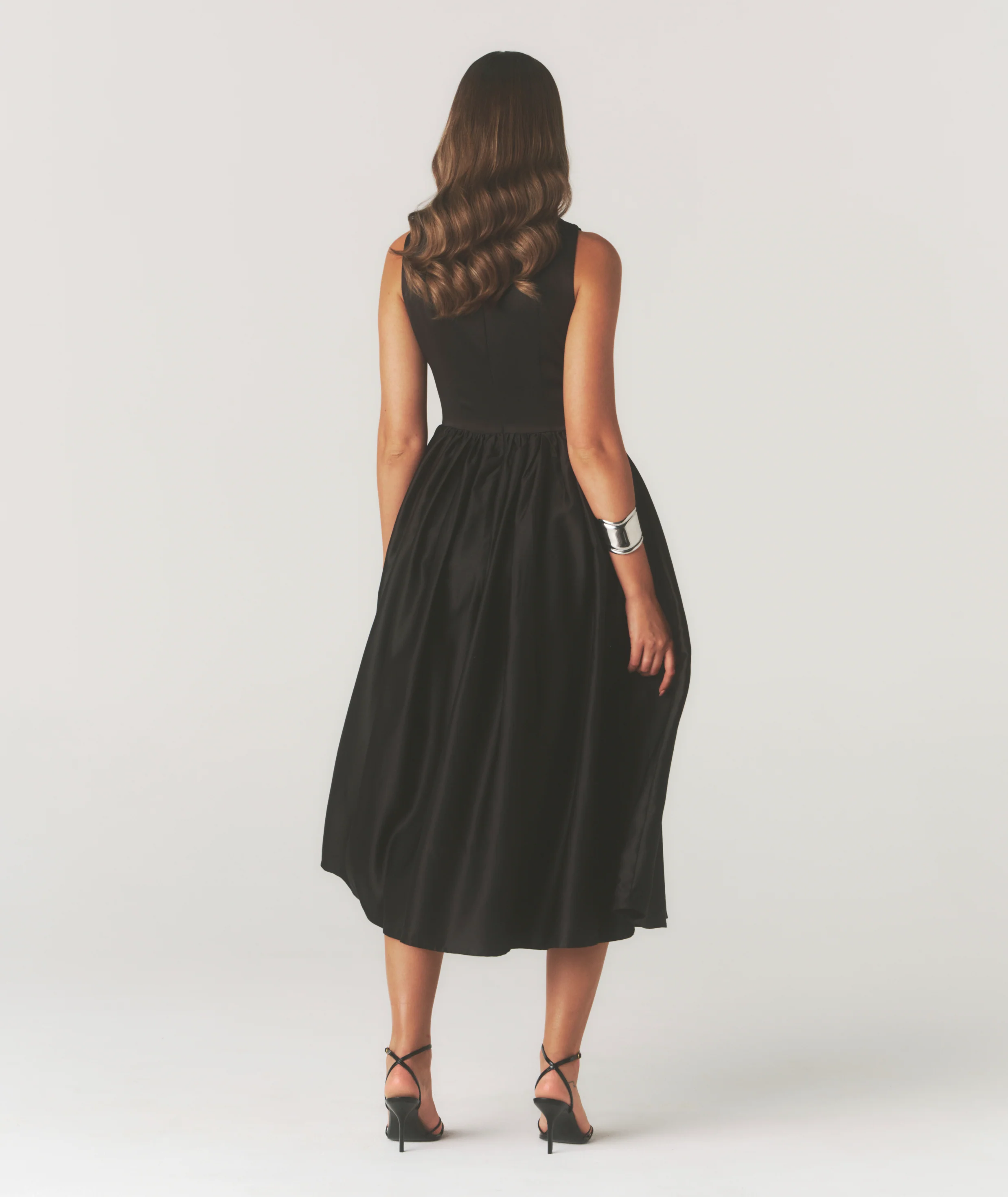 Drop Waist Midi Dress with Volume Skirt - Black - Image 3