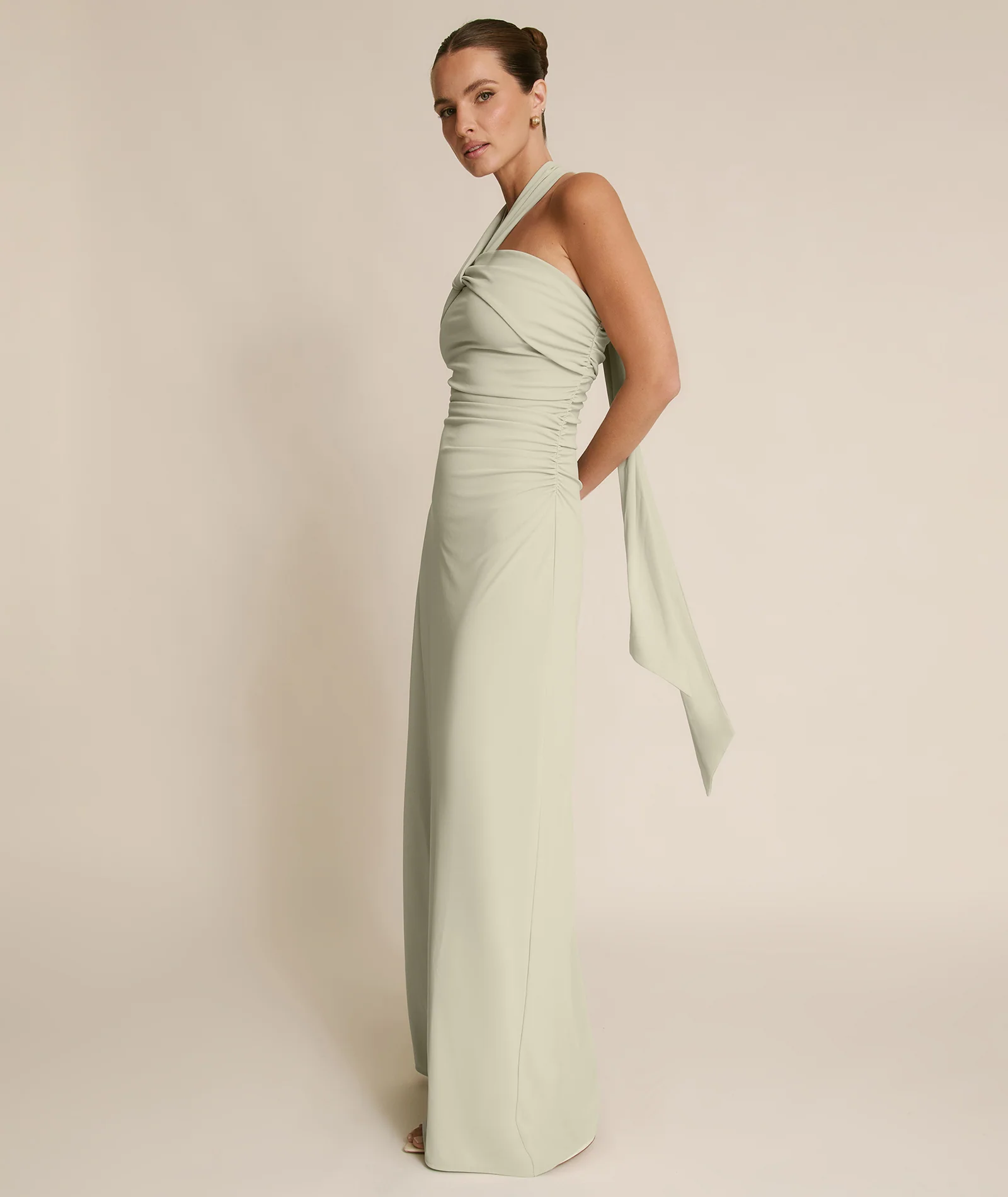 Halter Neck Stretch Sculpt Bridesmaid Dress - Soft Sage - Image 3