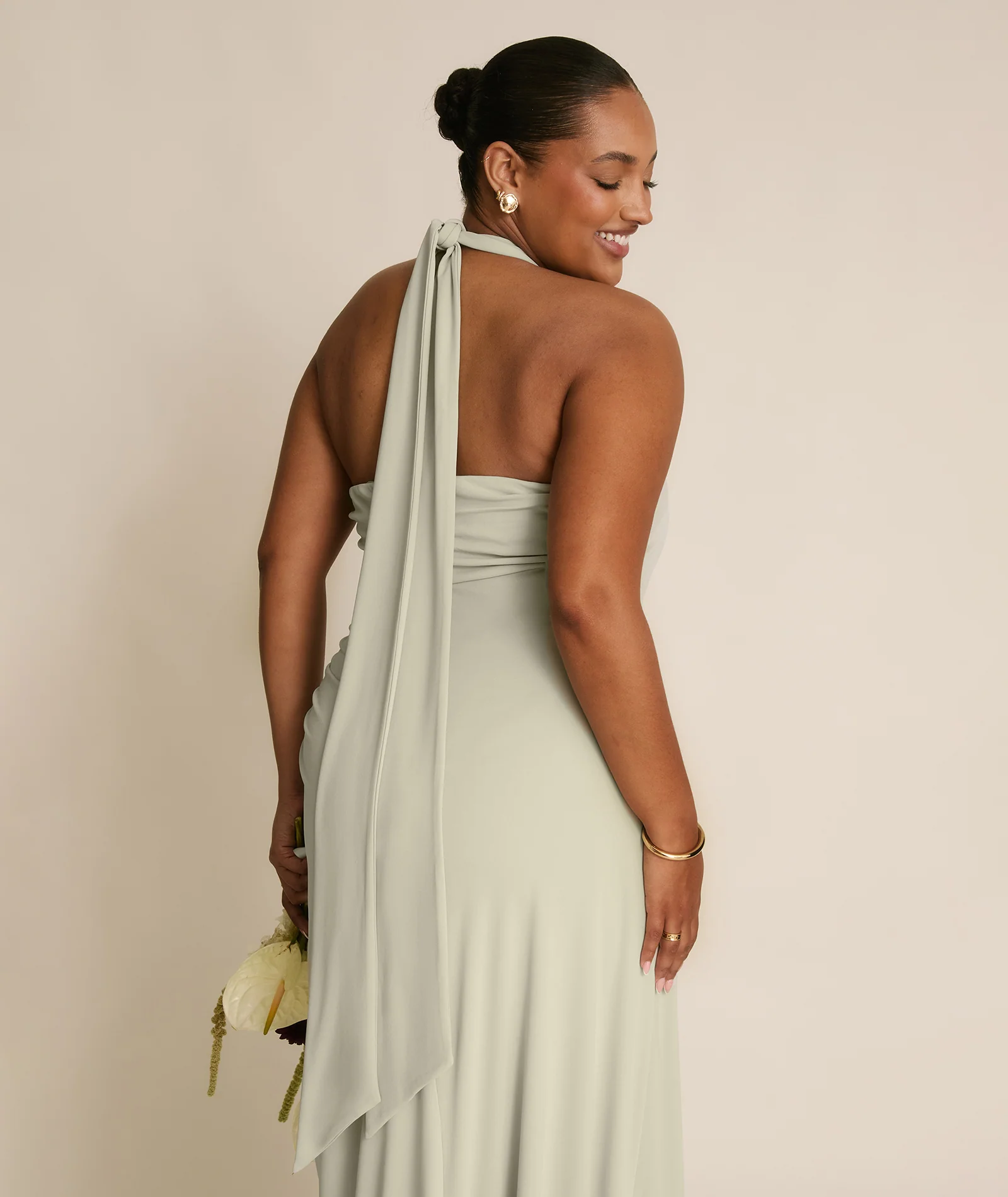 Halter Neck Stretch Sculpt Bridesmaid Dress - Soft Sage - Image 4
