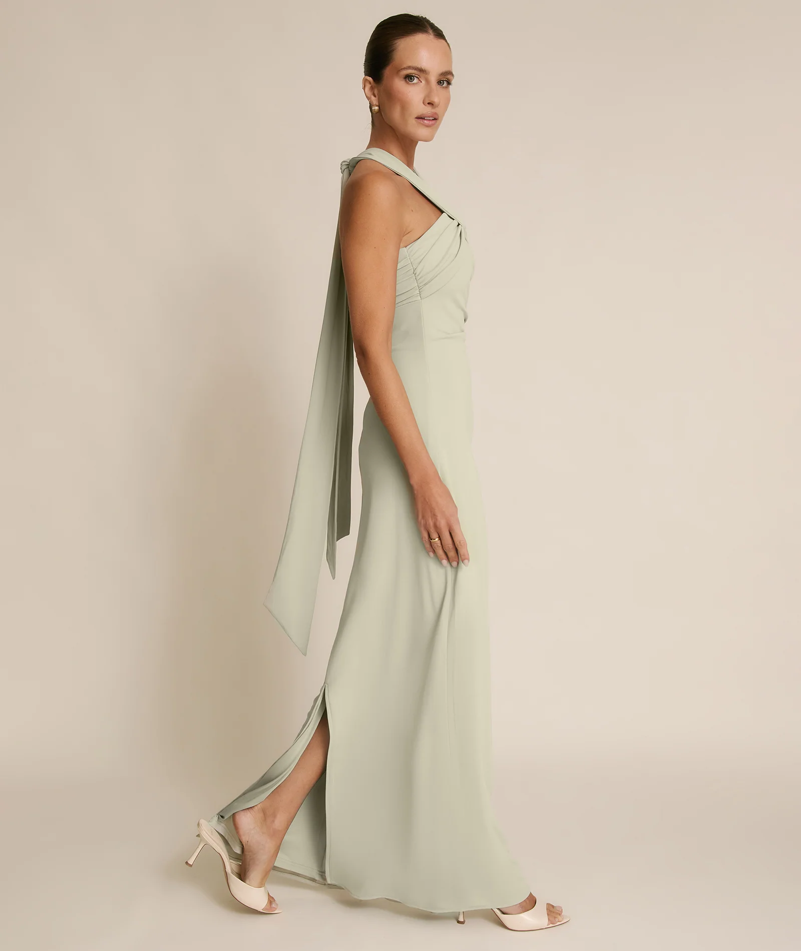 Halter Neck Stretch Sculpt Bridesmaid Dress - Soft Sage - Image 5