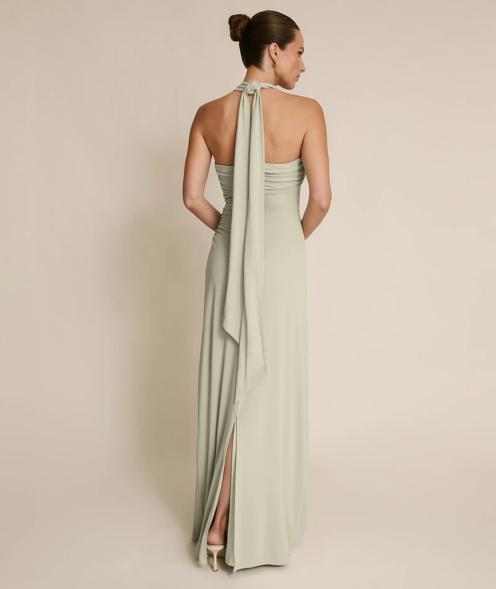 Halter Neck Stretch Sculpt Bridesmaid Dress - Soft Sage - Image 6