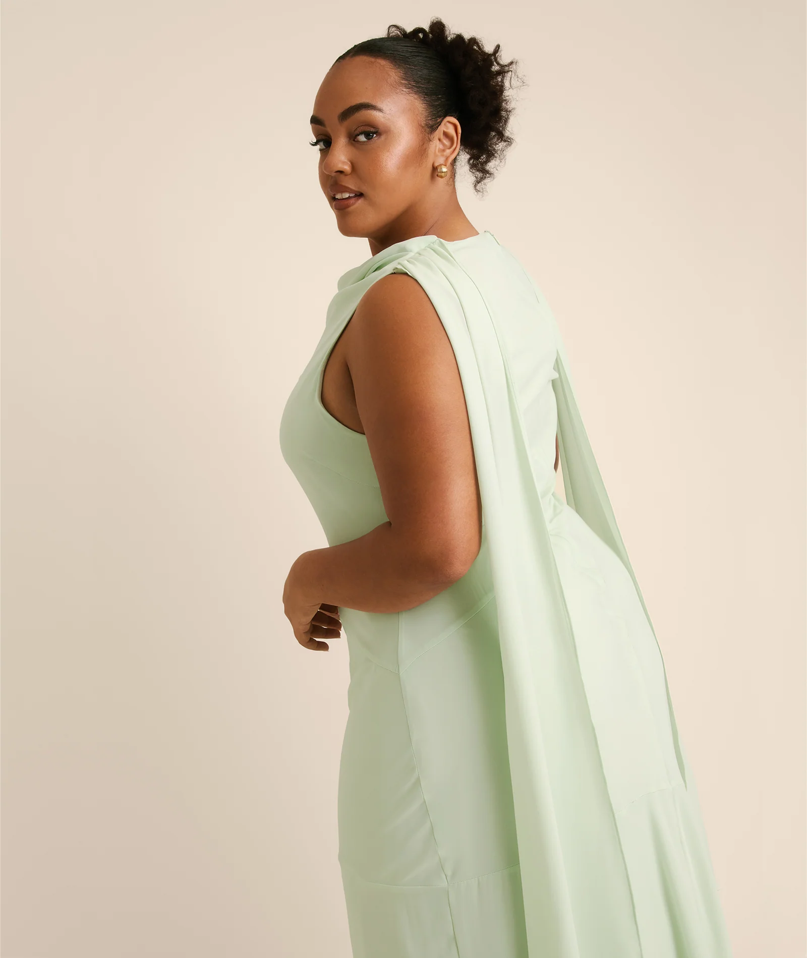High Cowl Neck Drape Chiffon Bridesmaid Dress - Mint Green - Image 5