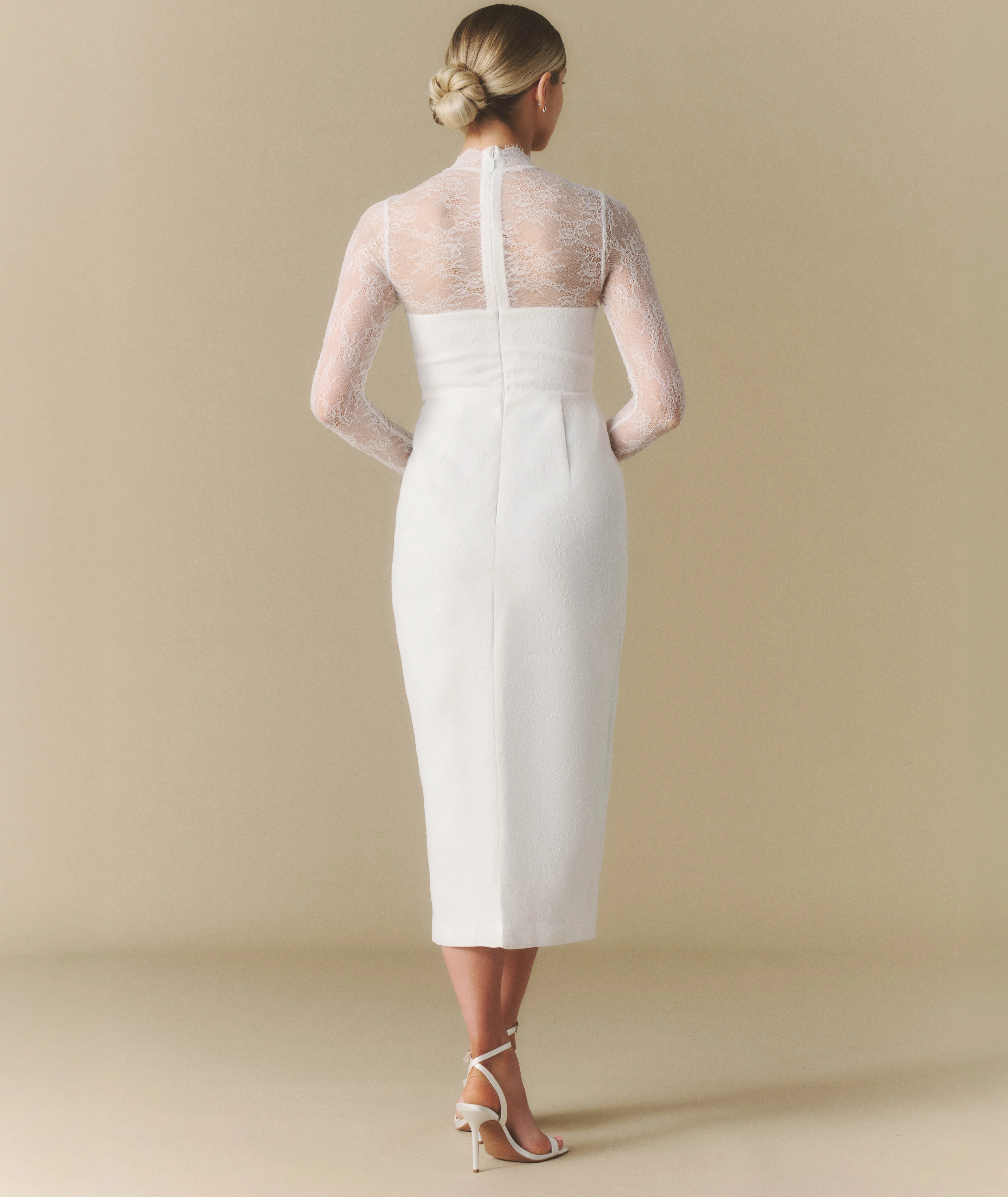 Lace Sleeve Cup Detail Midi Dress - White - Image 3