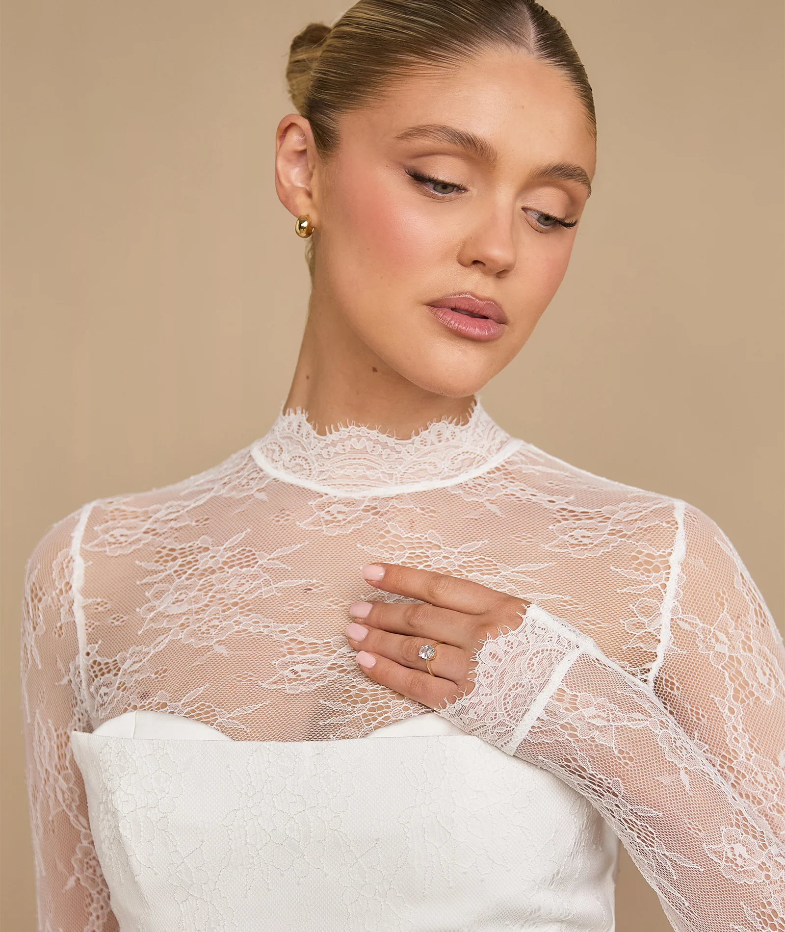 Lace Sleeve Cup Detail Mini Dress - White - Image 3