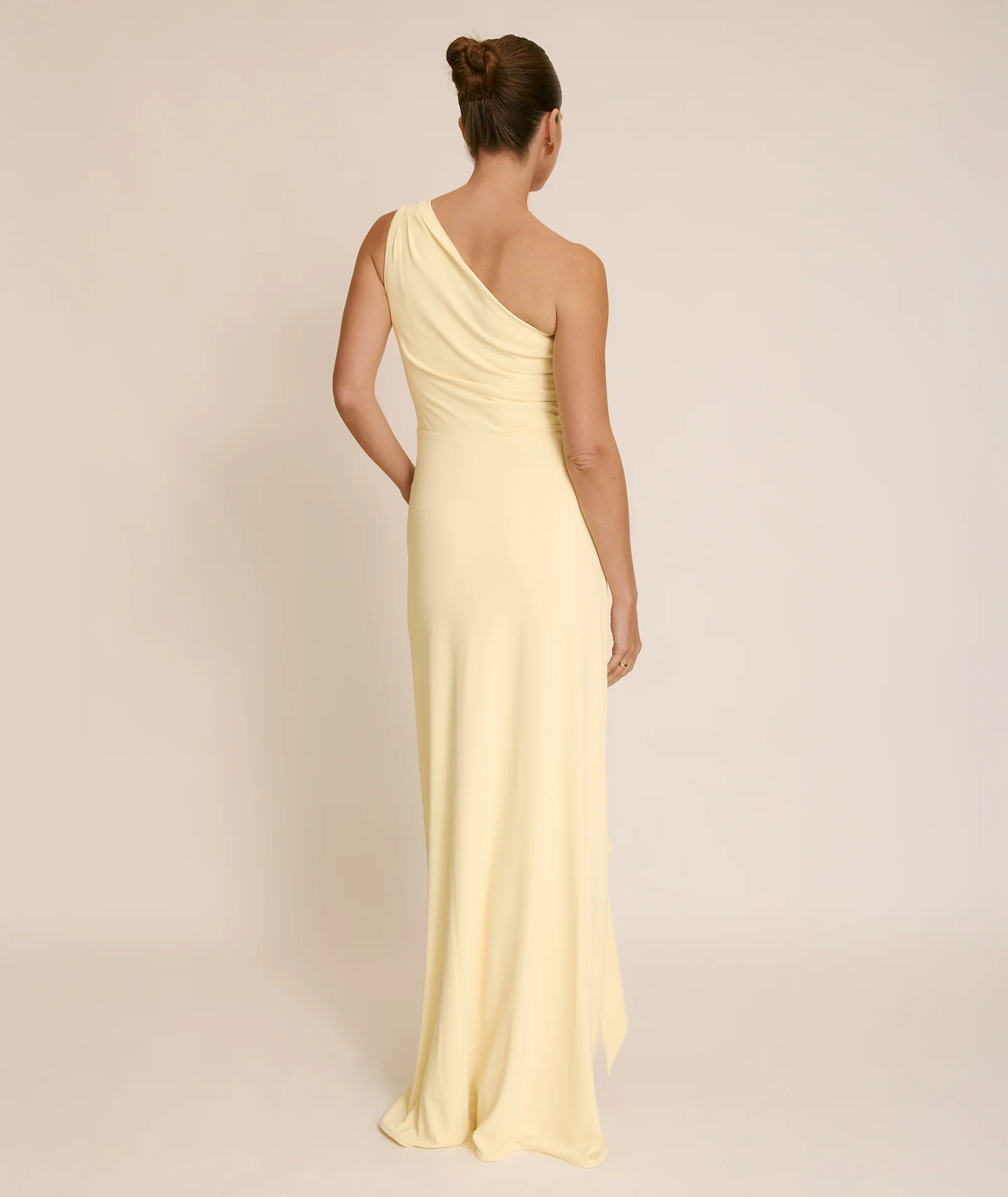 One Shoulder Stretch Sculpt Bridesmaid Dress - Lemon - Image 4