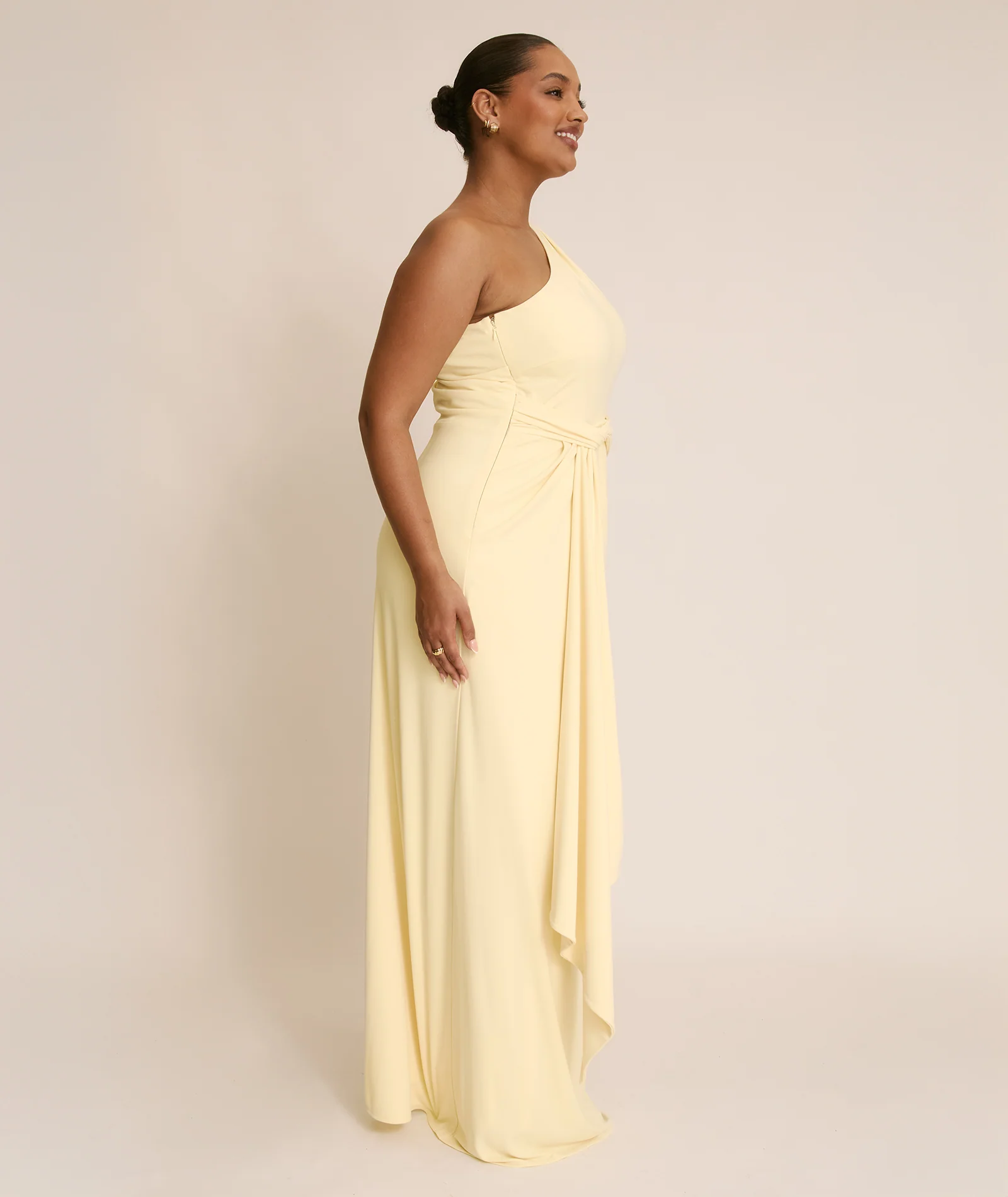 One Shoulder Stretch Sculpt Bridesmaid Dress - Lemon - Image 7