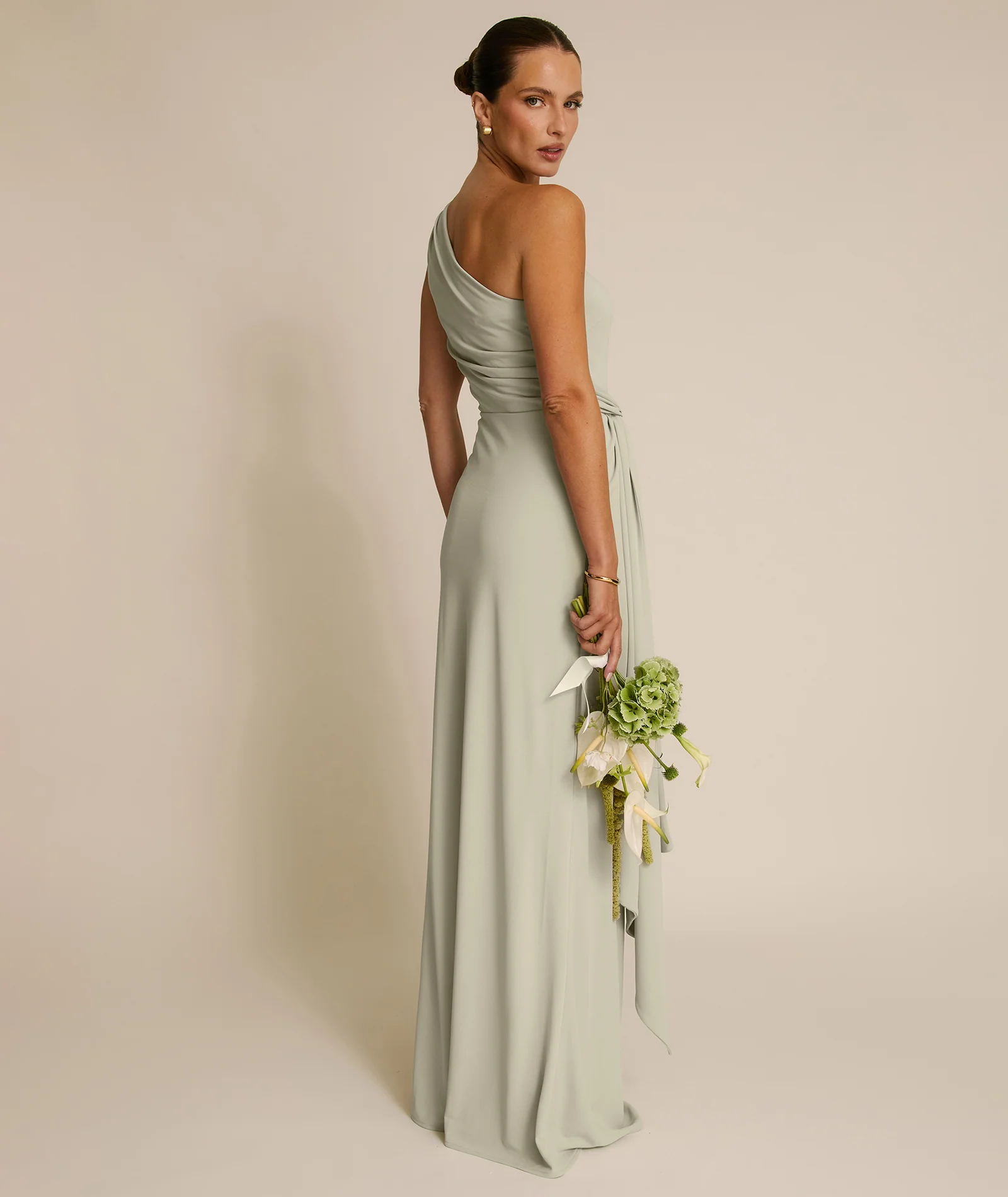 One Shoulder Stretch Sculpt Bridesmaid Dress - Soft Sage - Image 3