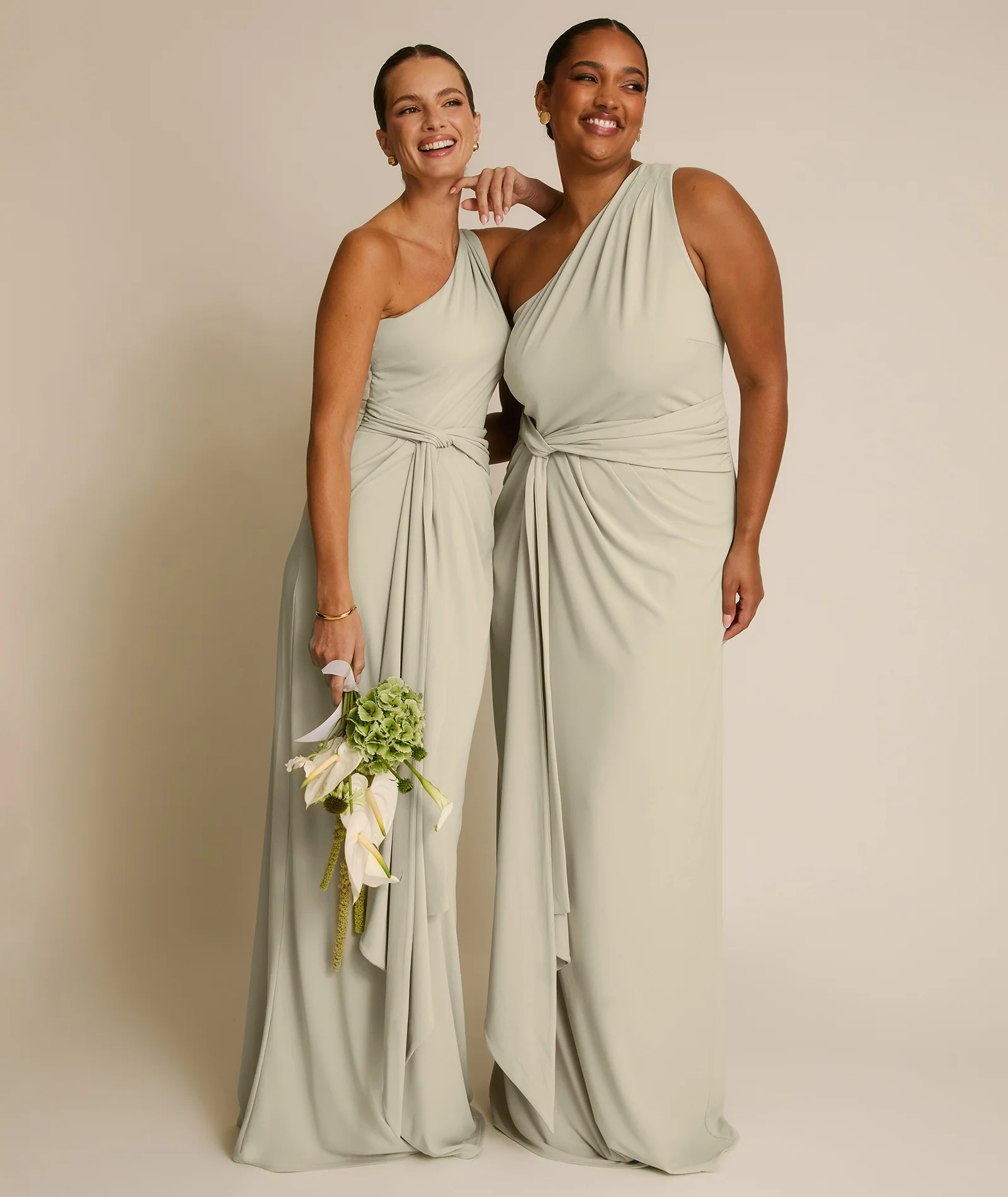 One Shoulder Stretch Sculpt Bridesmaid Dress - Soft Sage - Image 5