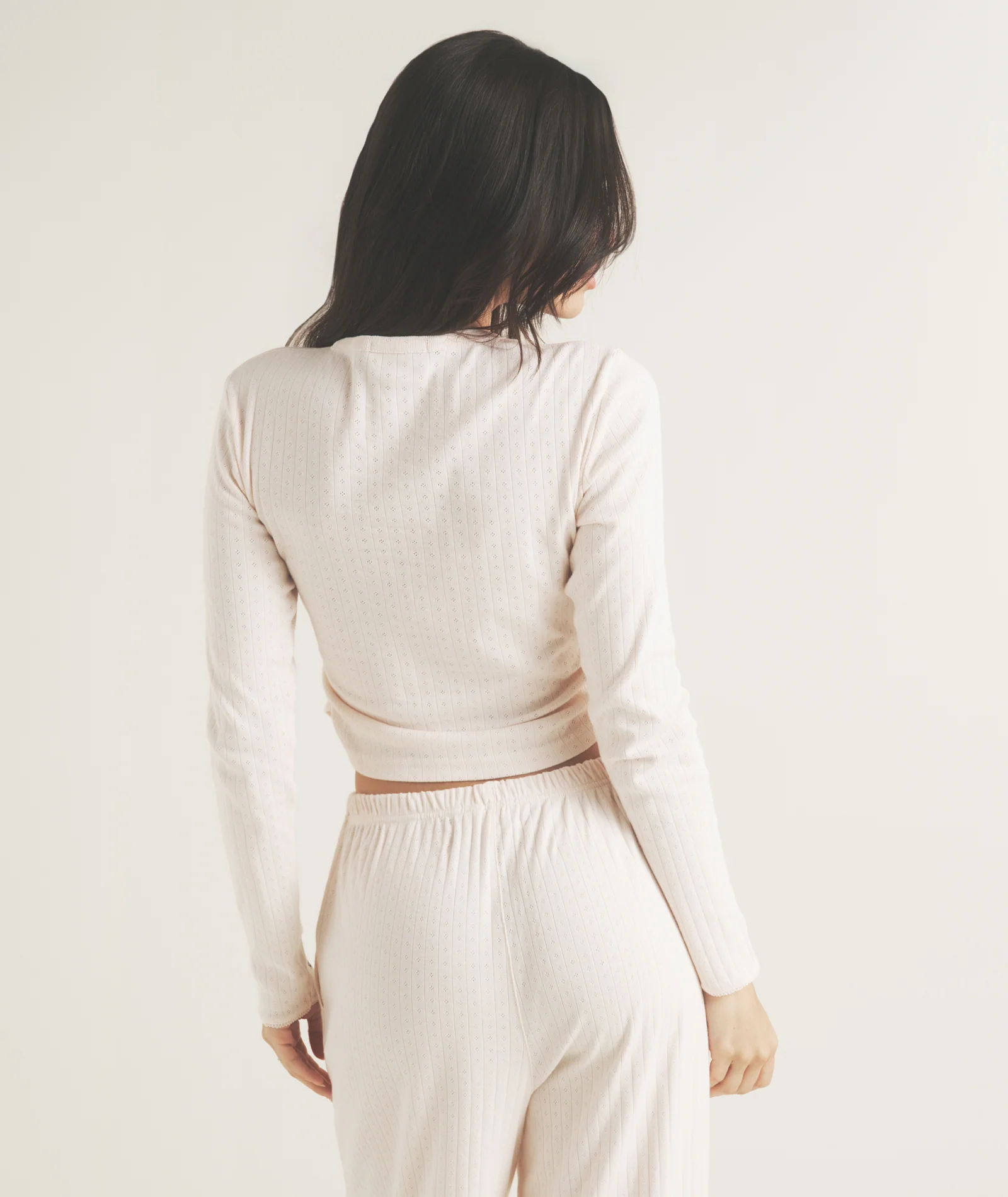 Pointelle Long Sleeve Pyjama Top - Rosewater - Image 7