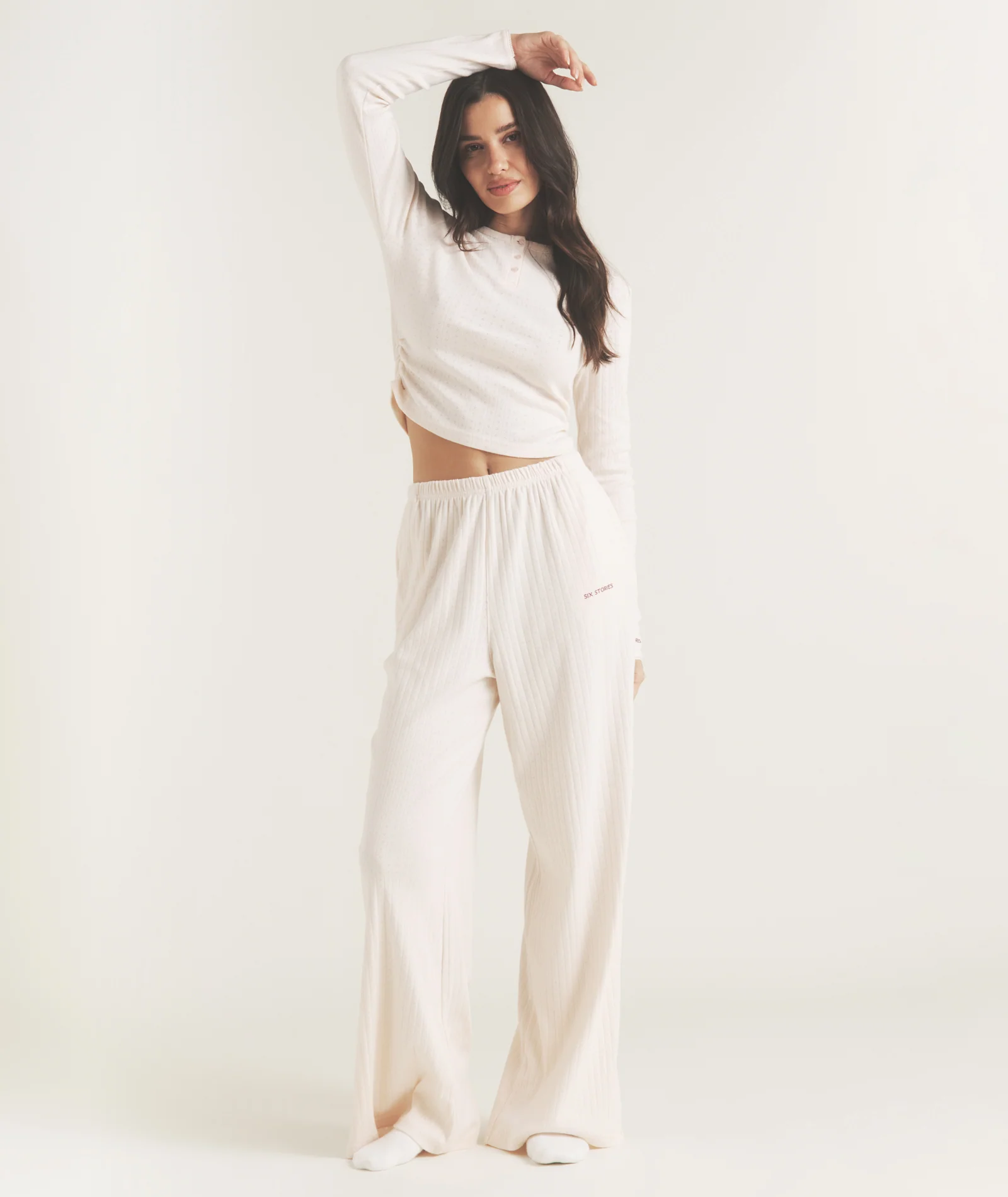 Pointelle Long Sleeve Pyjama Top - Rosewater - Image 8