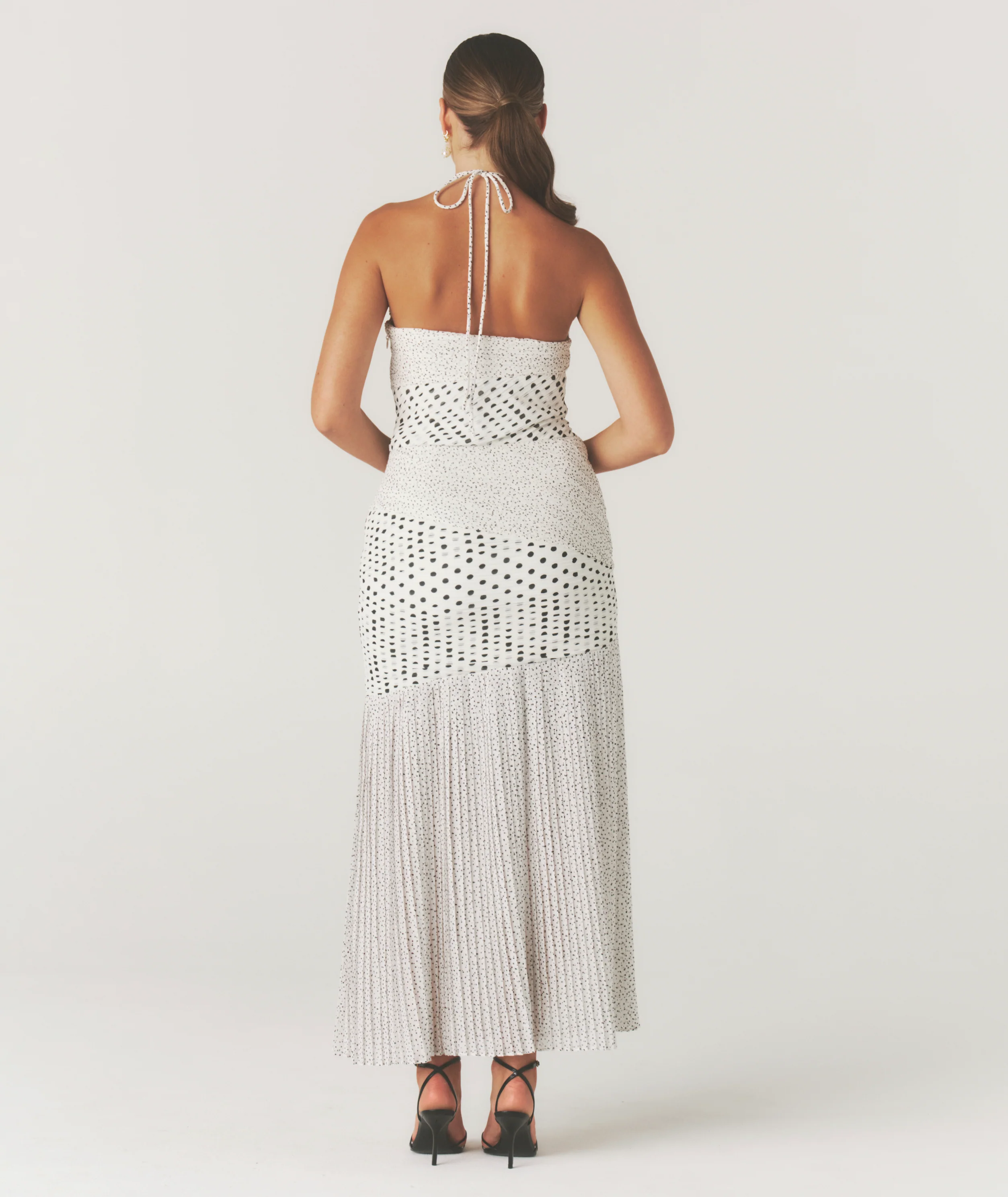 Polka Halter Neck Pleated Midaxi Dress - White - Image 4