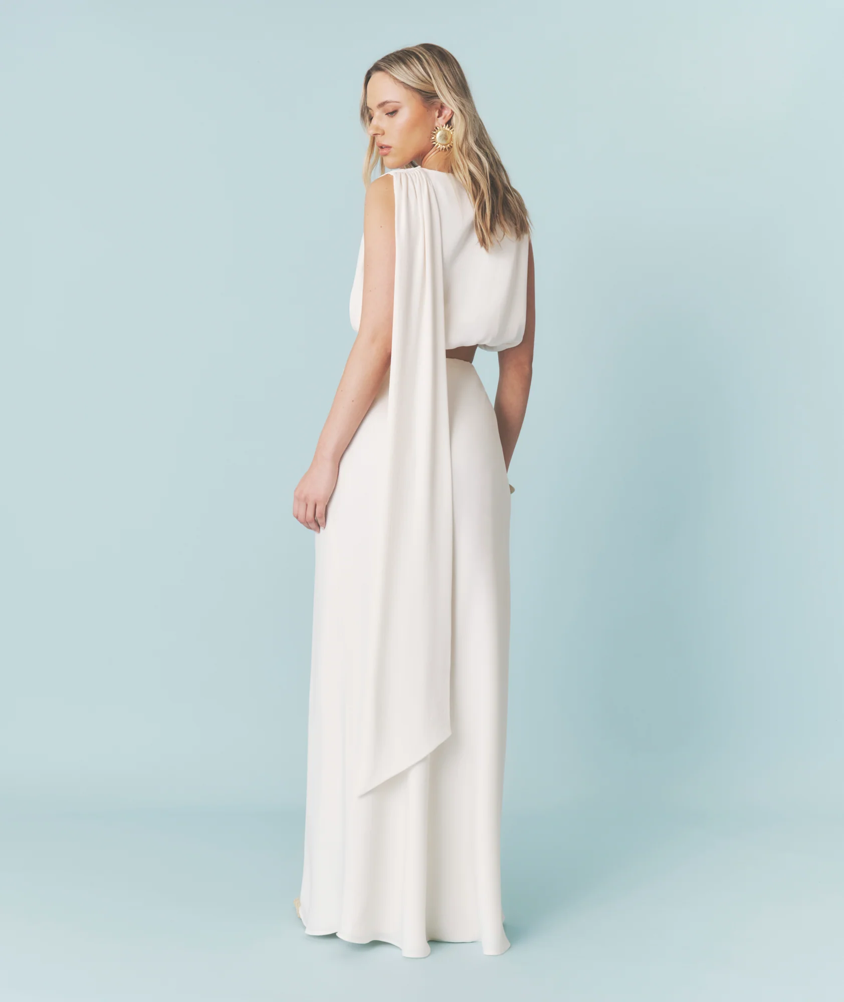 Satin Drape Detail High Neck Top - Cream - Image 5