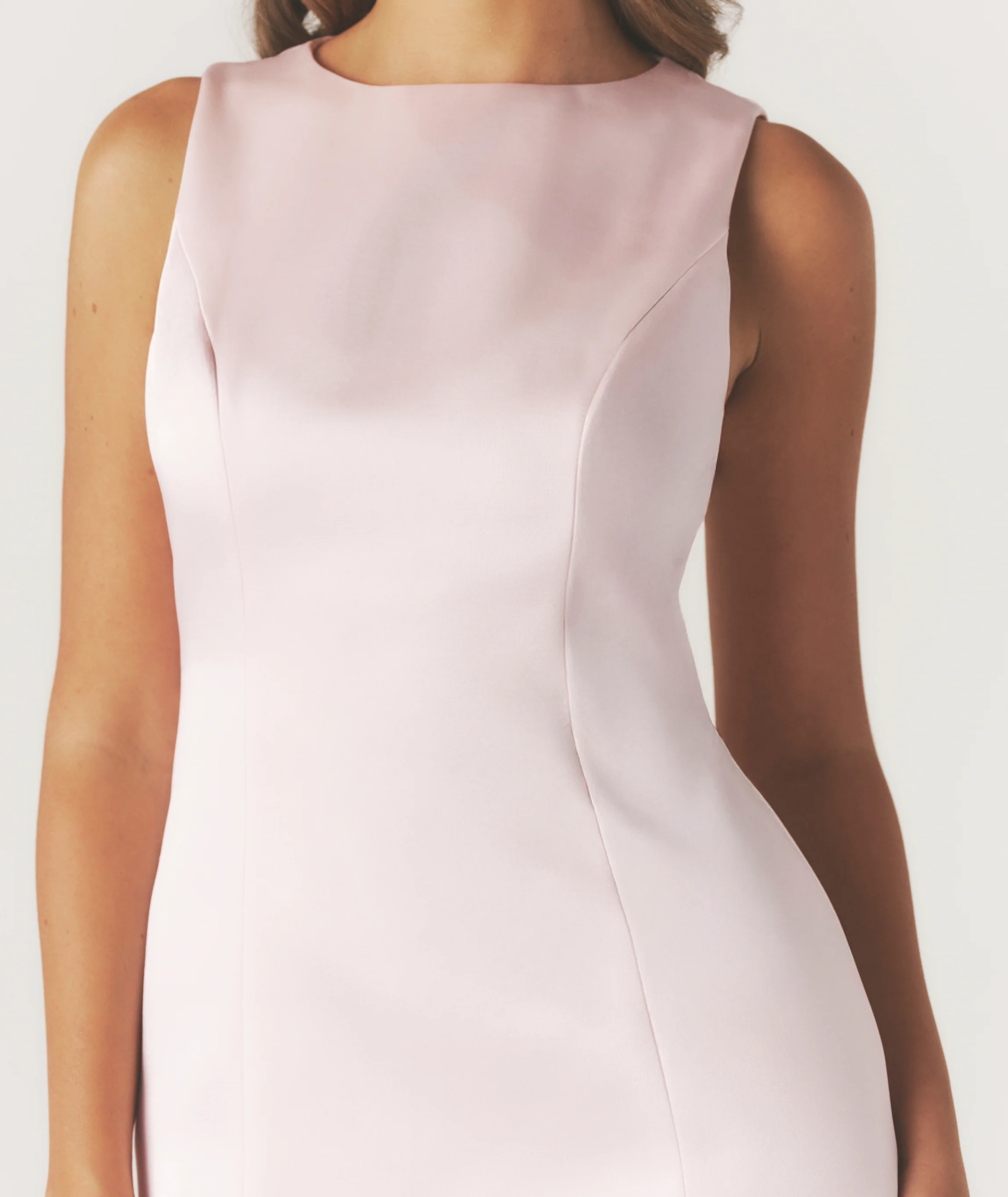 Seam Detail Satin Shift Dress - Pale Pink - Image 6