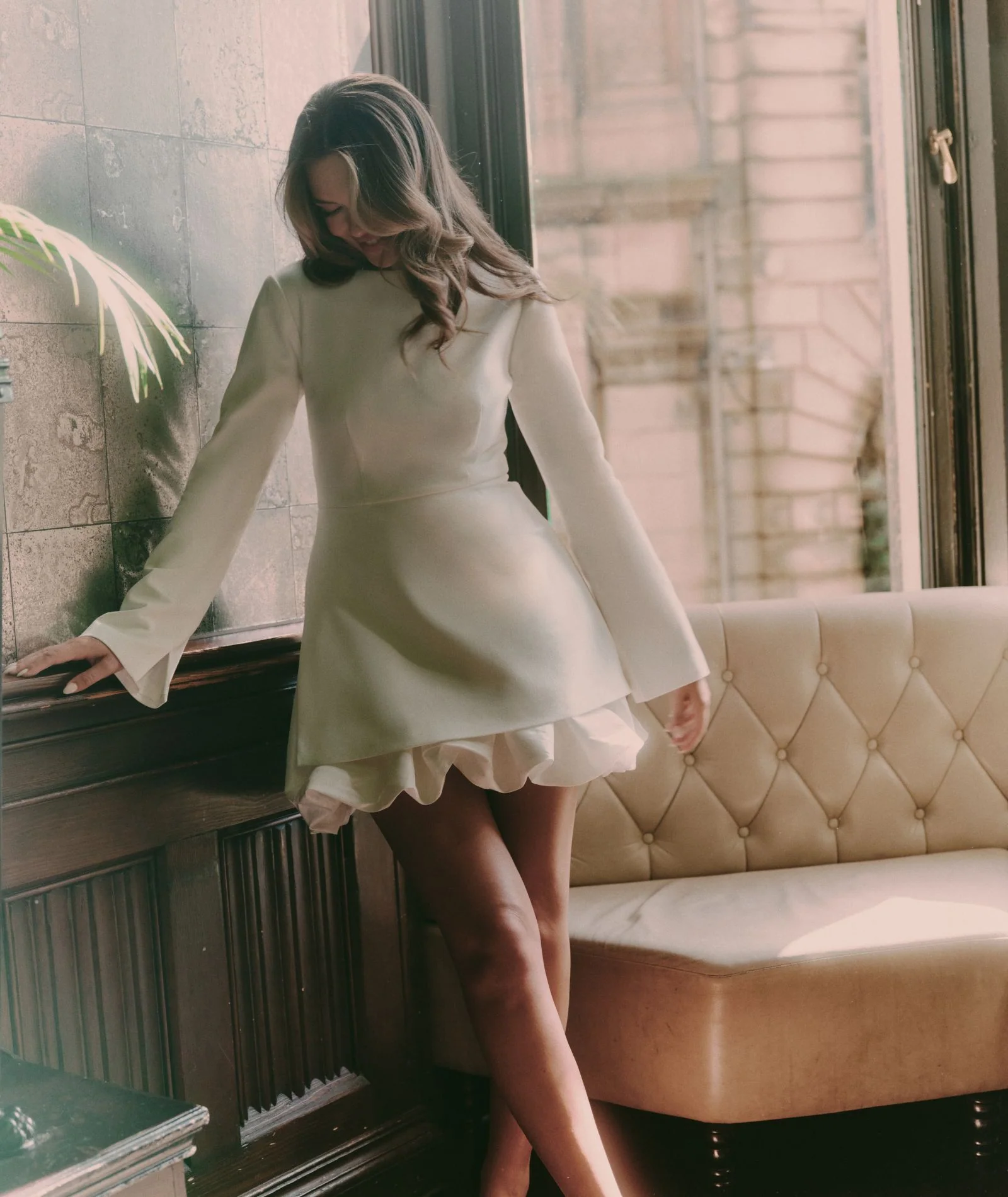 Split Sleeve Bubble Hem Mini Dress - White - Image 3