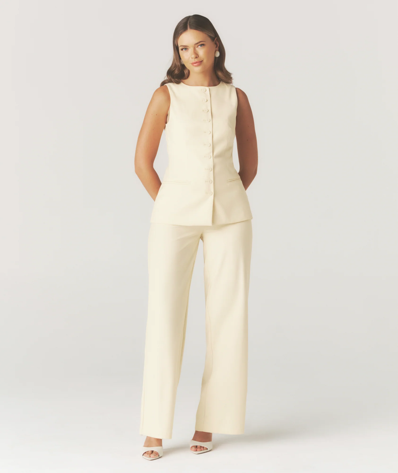 Tailored Wide Leg Trousers - Lemon - Image 2