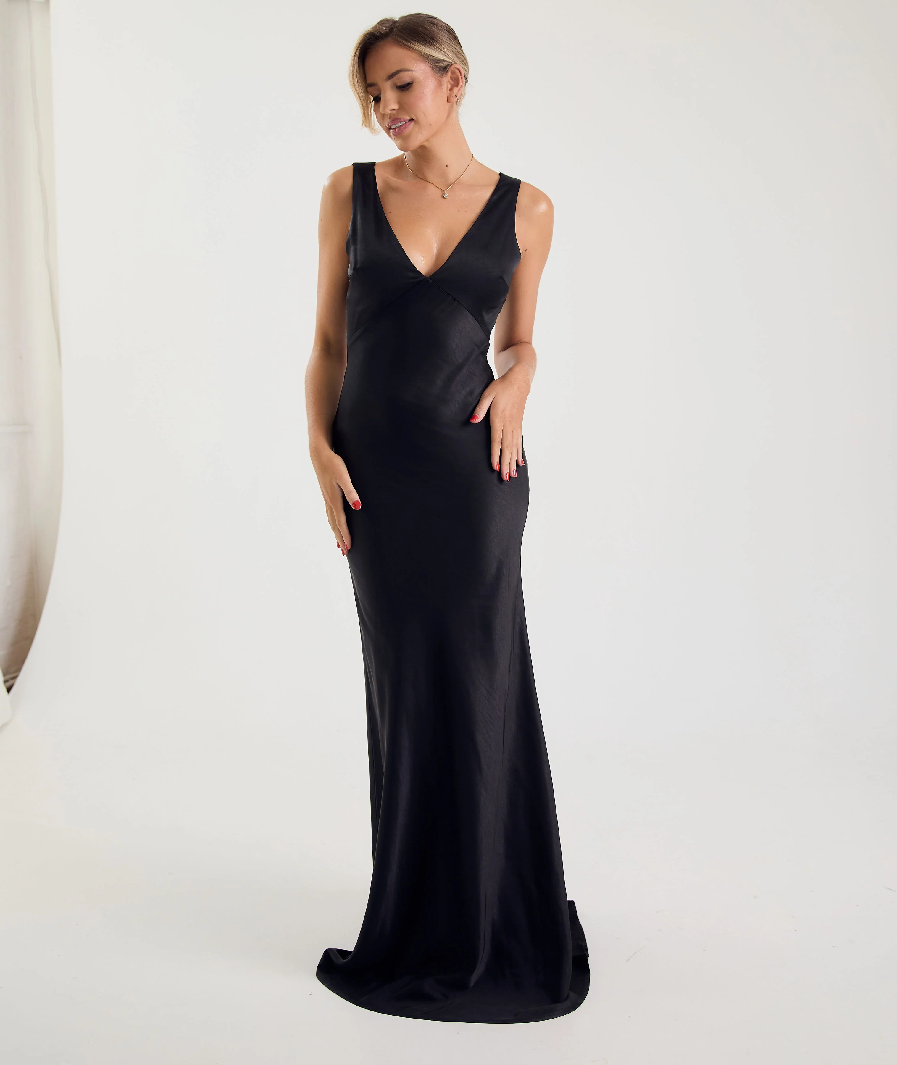 Twist Back Satin Bridesmaid Dress - Black - Image 3