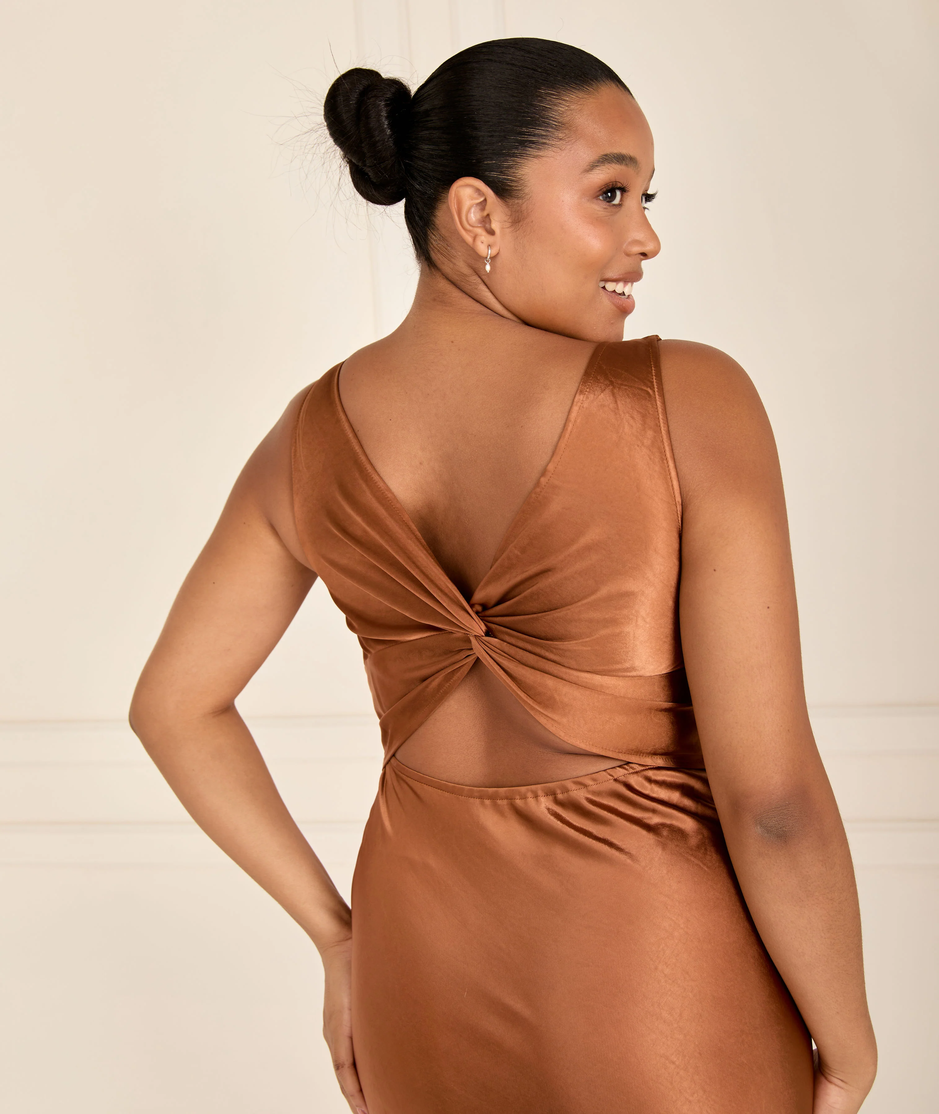 Twist Back Satin Bridesmaid Dress - Rust - Image 4